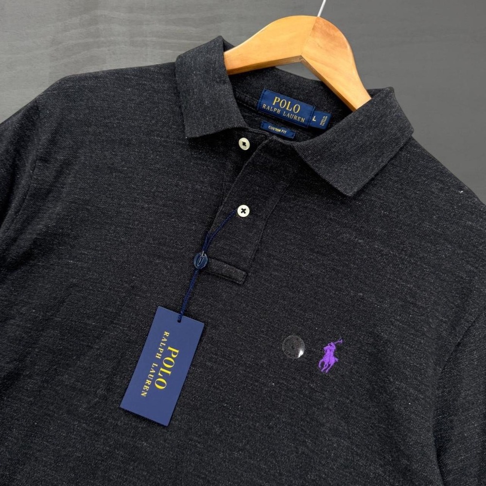 NEW Polo Ralph Lauren Polo Shirt Black Custom Fit Purple Pony Large